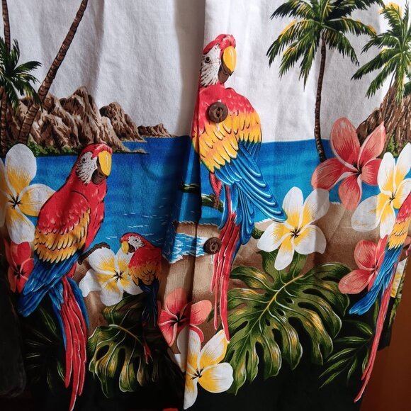 Large Pacific Legend Hawaiian Shirt Tropical Print Palm Trees Parrots Cotton - Picture 5 of 6